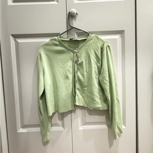 Zara Pastel Green Cropped Button-Front Cardigan
